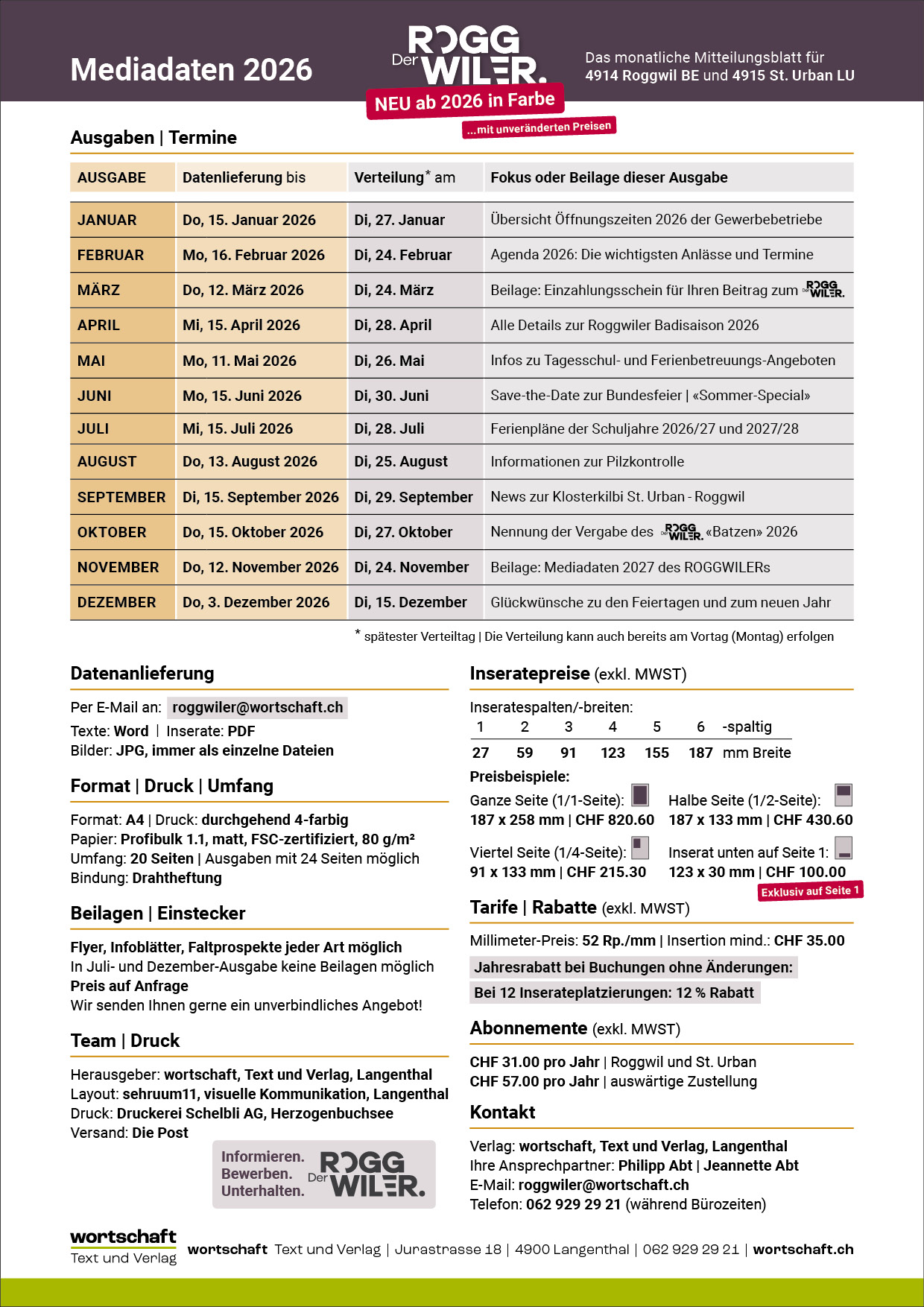 Der ROGGWILER Mediadaten 2026